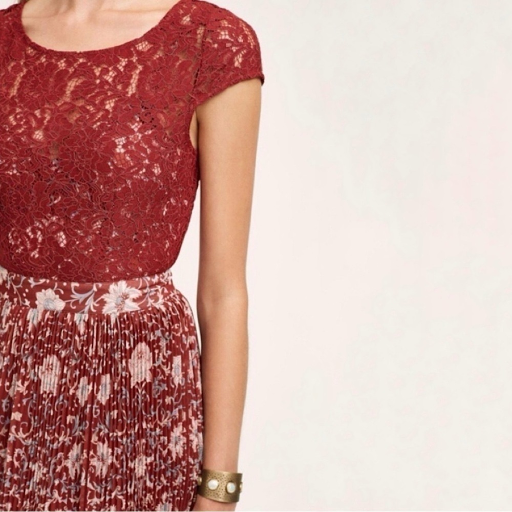 Anthropologie Plenty by Tracy Reese Arcadia Pleated Floral Midi Dress Crimson 8 - Picture 3 of 16
